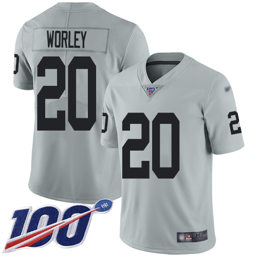 Men Oakland Raiders Limited Silver Daryl Worley Jersey NFL Football #20 100th Season Inverted Legend Jersey->oakland raiders->NFL Jersey
